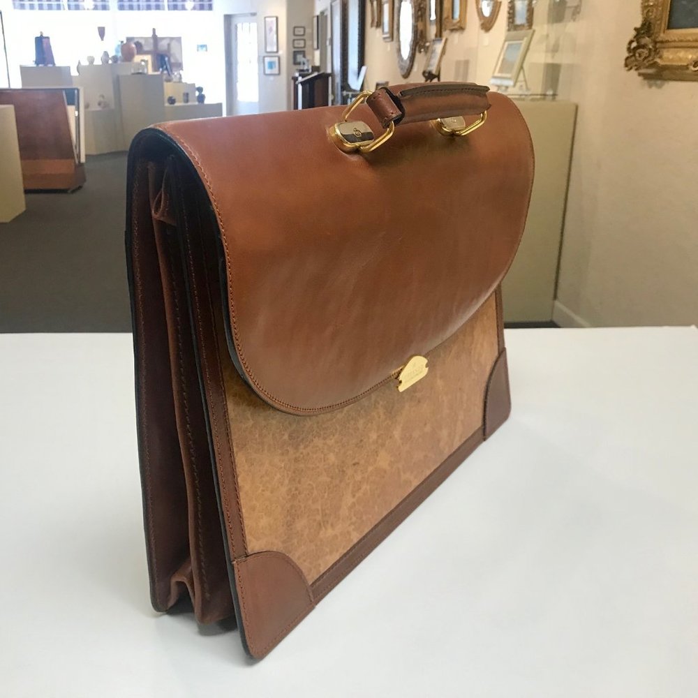 Italian Leather and Burled Wood Briefcase